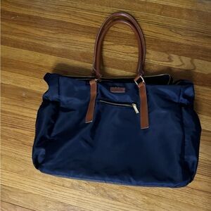 Navy Tote Bag with Brown Handles - Women